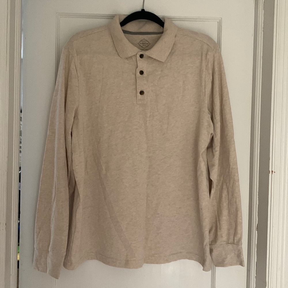 NWOT Men’s Long Sleeve Polo Shirt in Heathered Cream- size L